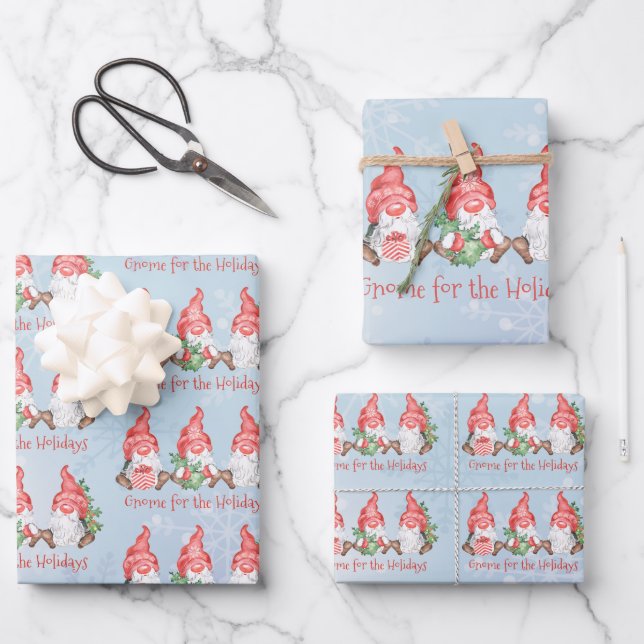 Scandinavian Gnome for the Holiday Christmas Wrapping Paper Sheet (Front)
