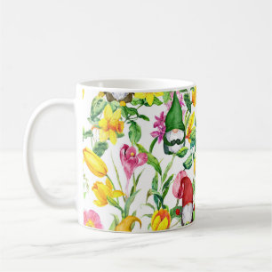 Scandinavian gnomes: spring floral watercolor. coffee mug