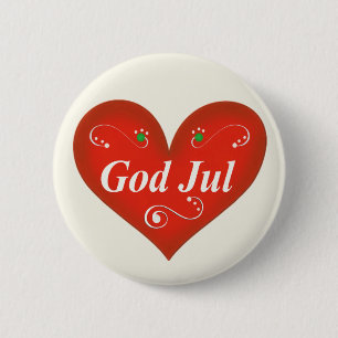 Scandinavian God Jul Christmas Heart 2 Inch Round Button