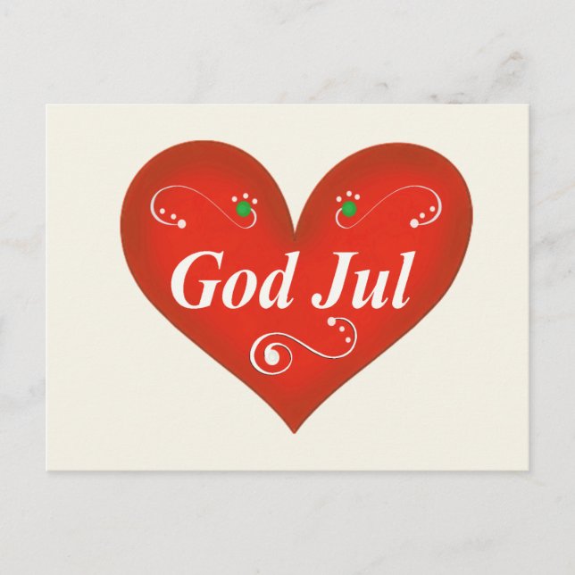 Scandinavian God Jul Christmas Heart Holiday Postcard (Front)