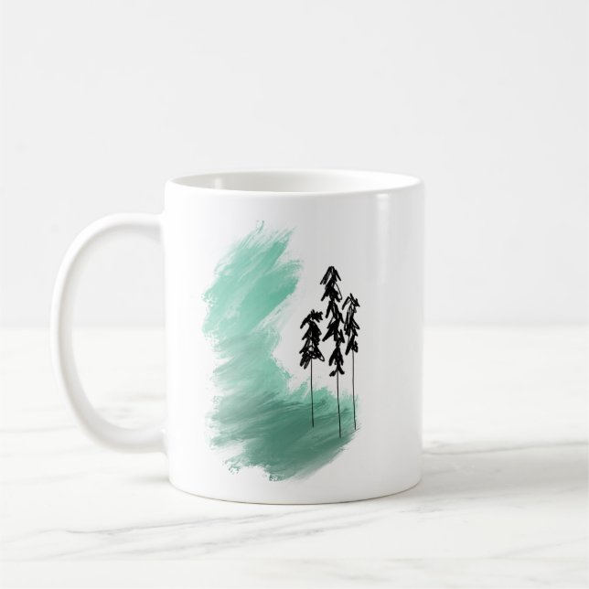 Scandinavian green tree art simple modern mint bab coffee mug (Left)