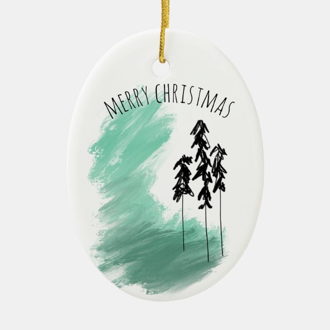 Scandinavian green tree art simple modern mint   ceramic ornament (Front)