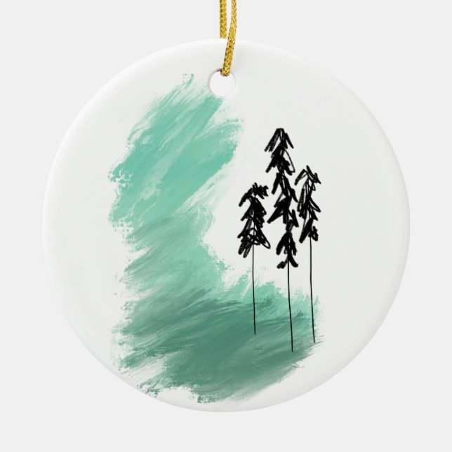 Scandinavian green tree art simple modern mint   ceramic ornament (Front)