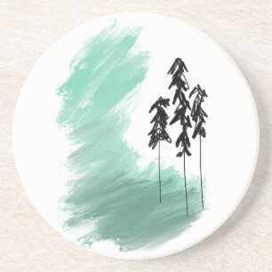 Scandinavian green tree art simple modern mint coaster