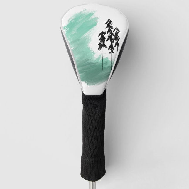 Scandinavian green tree art simple modern mint   golf head cover (Front)