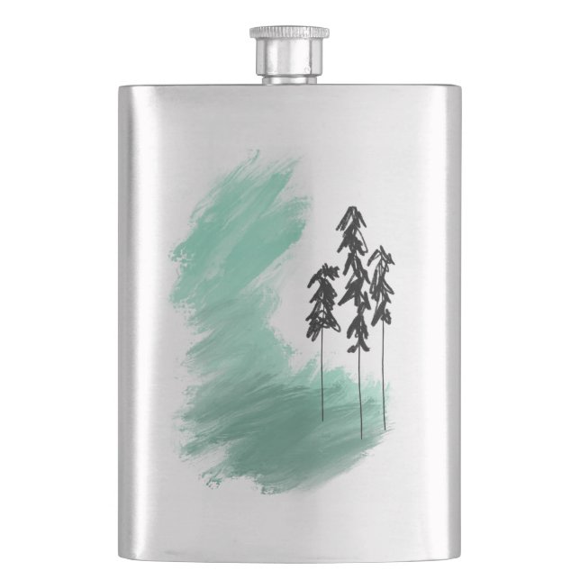 Scandinavian green tree art simple modern mint hip flask (Front)