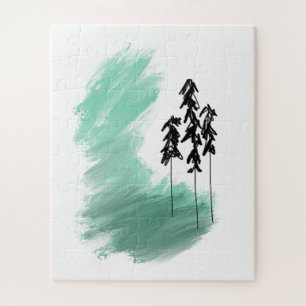 Scandinavian green tree art simple modern mint jigsaw puzzle