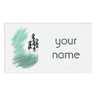 Scandinavian green tree art simple modern mint name tag