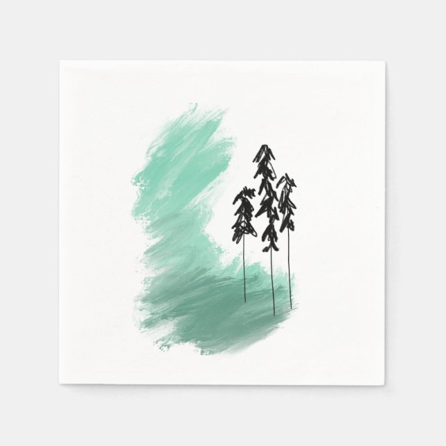 Scandinavian green tree art simple modern mint   napkin (Front)