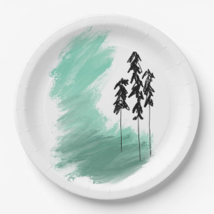 Scandinavian green tree art simple modern mint   paper plate