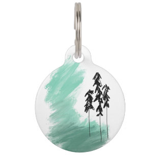 Scandinavian green tree art simple modern mint pet tag