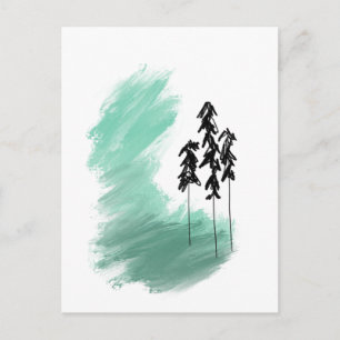 Scandinavian green tree art simple modern mint postcard