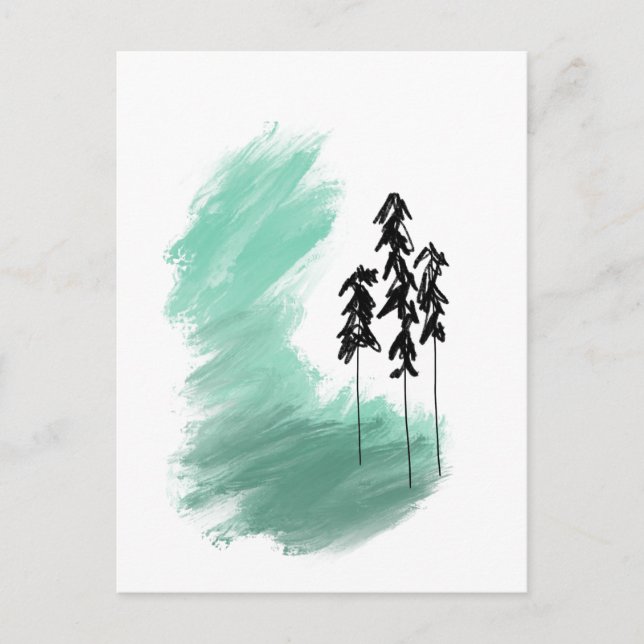 Scandinavian green tree art simple modern mint   postcard (Front)