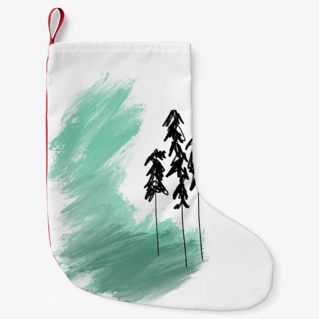 Scandinavian green tree art simple modern mint   small christmas stocking (Front)