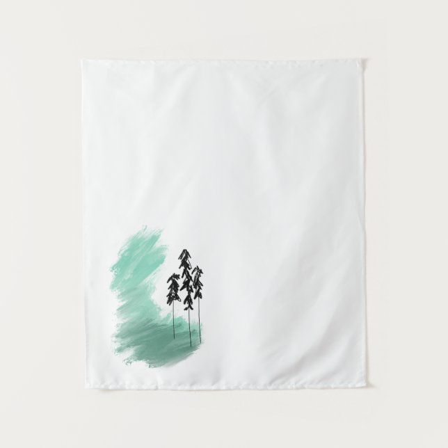 Scandinavian green tree art simple modern mint   tapestry (Front)