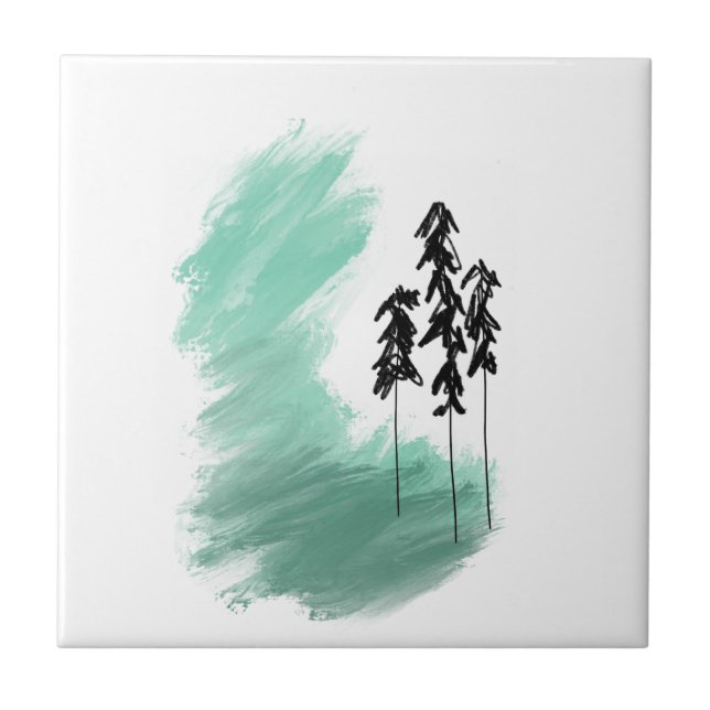 Scandinavian green tree art simple modern mint   tile (Front)