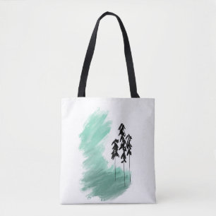 Scandinavian green tree art simple modern mint   tote bag