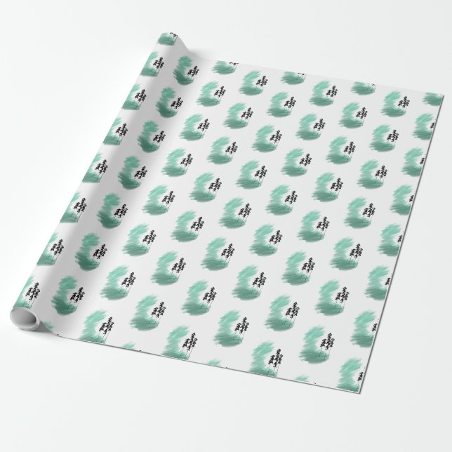 Scandinavian green tree art simple modern mint  wrapping paper (Unrolled)