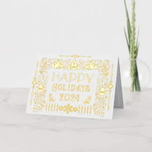 Scandinavian Happy Holidays Year White Foil Holiday Card