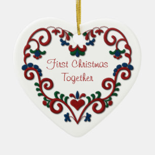Scandinavian Heart First Christmas Together Ceramic Ornament