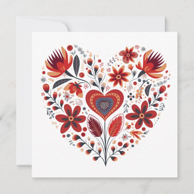 Scandinavian Heart Shaped Valentines  Holiday Card (Front)