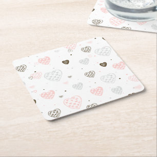 Scandinavian Hearts Pattern Square Paper Coaster