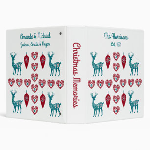 Scandinavian Hearts Reindeer Red Baubles Christmas Binder