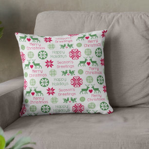 Scandinavian Holiday Folk Art Pattern Throw Pillow