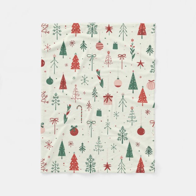 Scandinavian Holiday Forest Fleece Blanket (Front)
