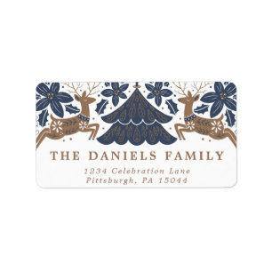Scandinavian Holiday Reindeer Poinsettia Trees Label