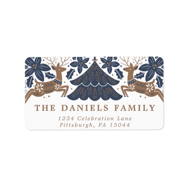 Scandinavian Holiday Reindeer Poinsettia Trees  Label (Front)