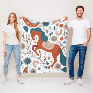 Scandinavian Horse Cute Fleece Blanket