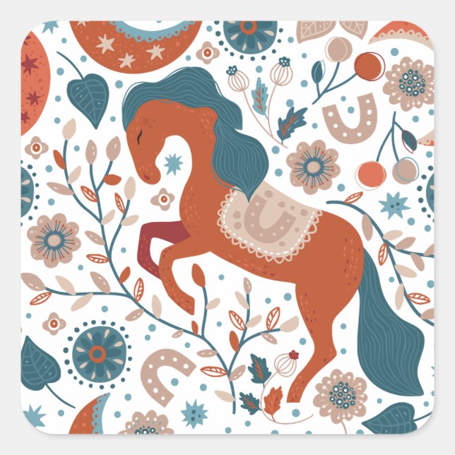 Scandinavian Horse Cute Square Sticker (Front)