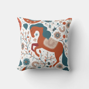 Scandinavian Horse Cute Throw Pillow