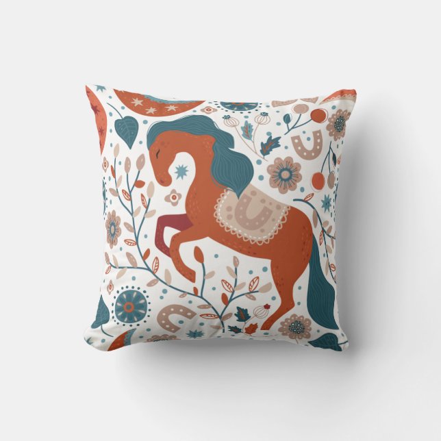 Scandinavian Horse Cute Throw Pillow (Front)