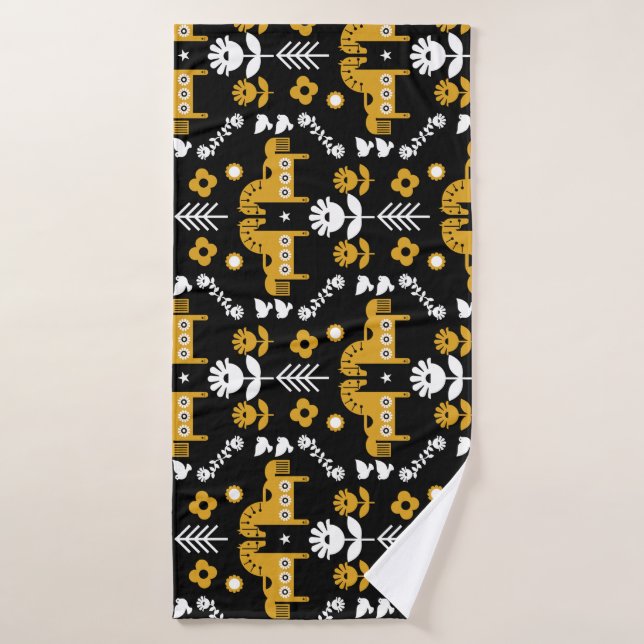 Scandinavian Horse Folk Art Bath Towel (Bath Towel)