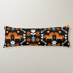 Scandinavian Horse Folk Art Body Pillow