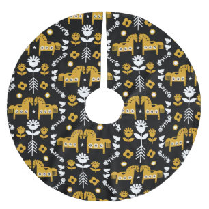 Scandinavian Horse Folk Art Brushed Polyester Tree Skirt