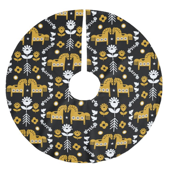 Scandinavian Horse Folk Art Brushed Polyester Tree Skirt (Front)