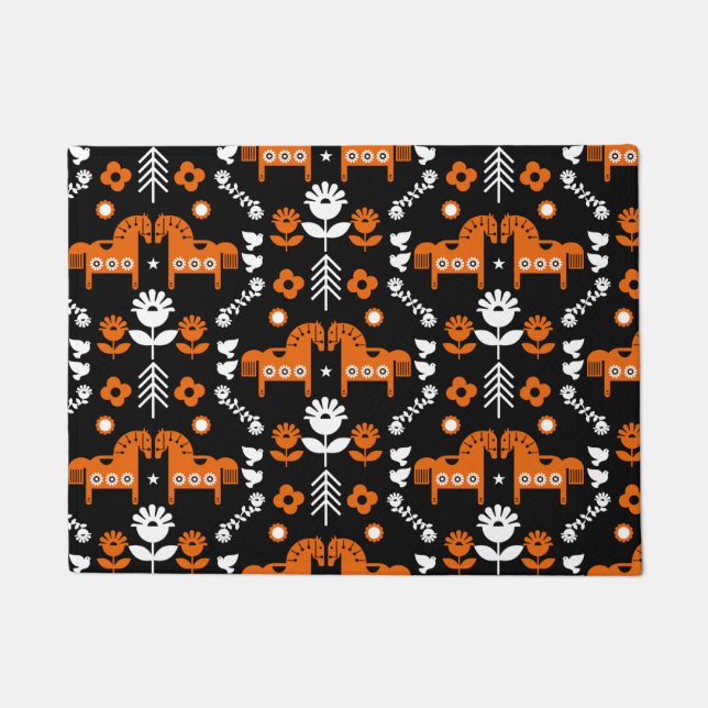 Scandinavian Horse Folk Art Doormat (Front)