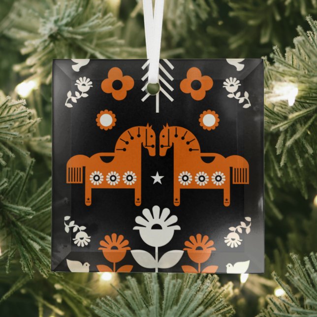 Scandinavian Horse Folk Art Glass Ornament (Insitu)