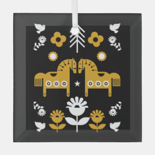 Scandinavian Horse Folk Art Glass Ornament