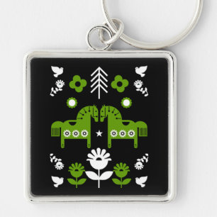 Scandinavian Horse Folk Art Keychain