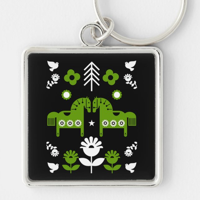 Scandinavian Horse Folk Art Keychain (Front)