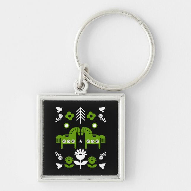 Scandinavian Horse Folk Art Keychain (Front)