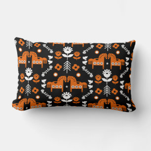 Scandinavian Horse Folk Art Lumbar Pillow