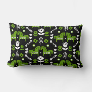 Scandinavian Horse Folk Art Lumbar Pillow