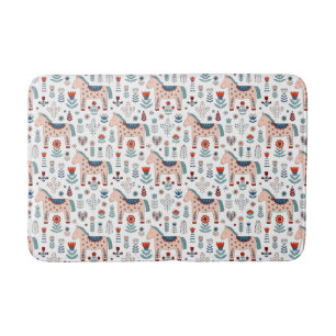 Scandinavian Horse Folk Art Pattern Bath Mat