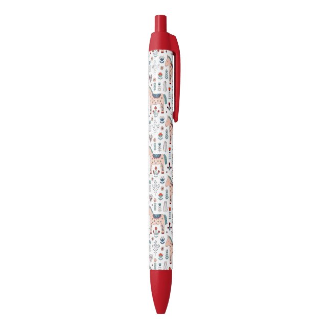 Scandinavian Horse Folk Art Pattern Black Ink Pen (Bottom (Vertical))