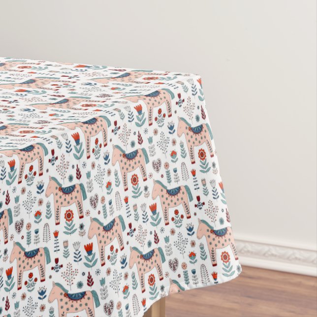 Scandinavian Horse Folk Art Pattern Tablecloth (In Situ)